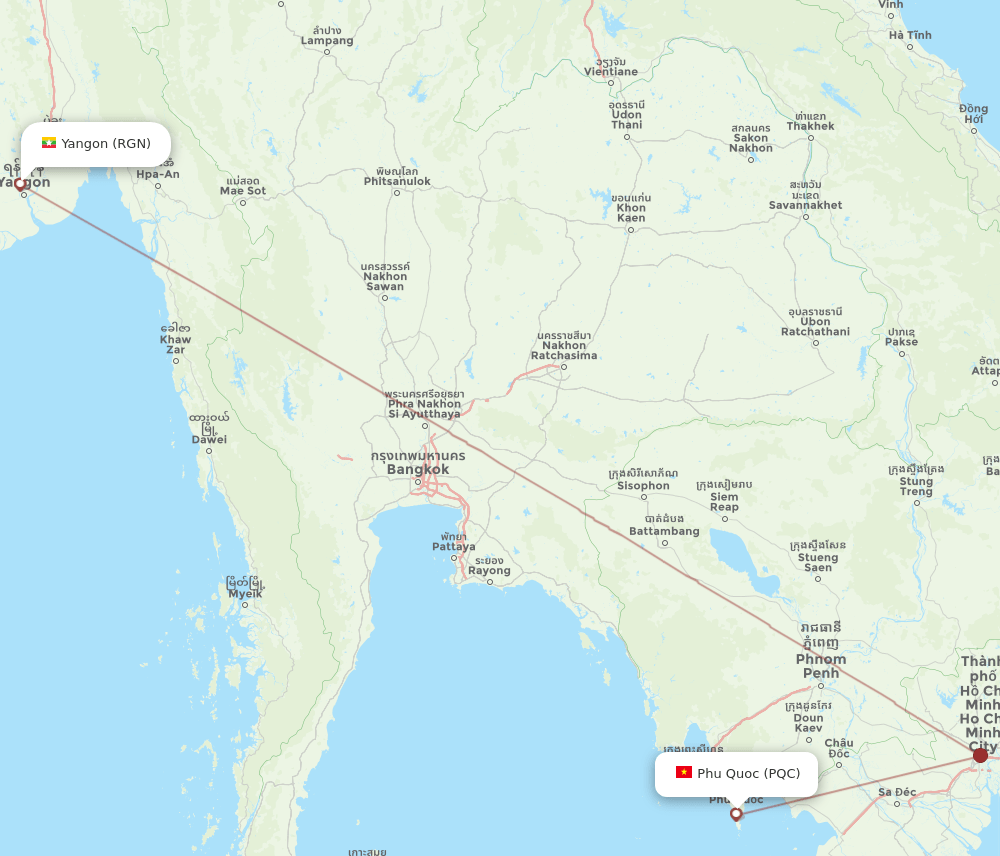 PQC to RGN flights and routes map