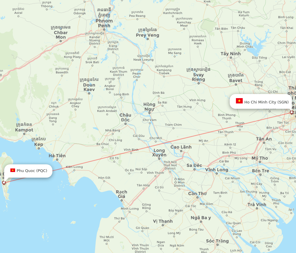 Phu Quoc - Ho Chi Minh City route map and flight paths