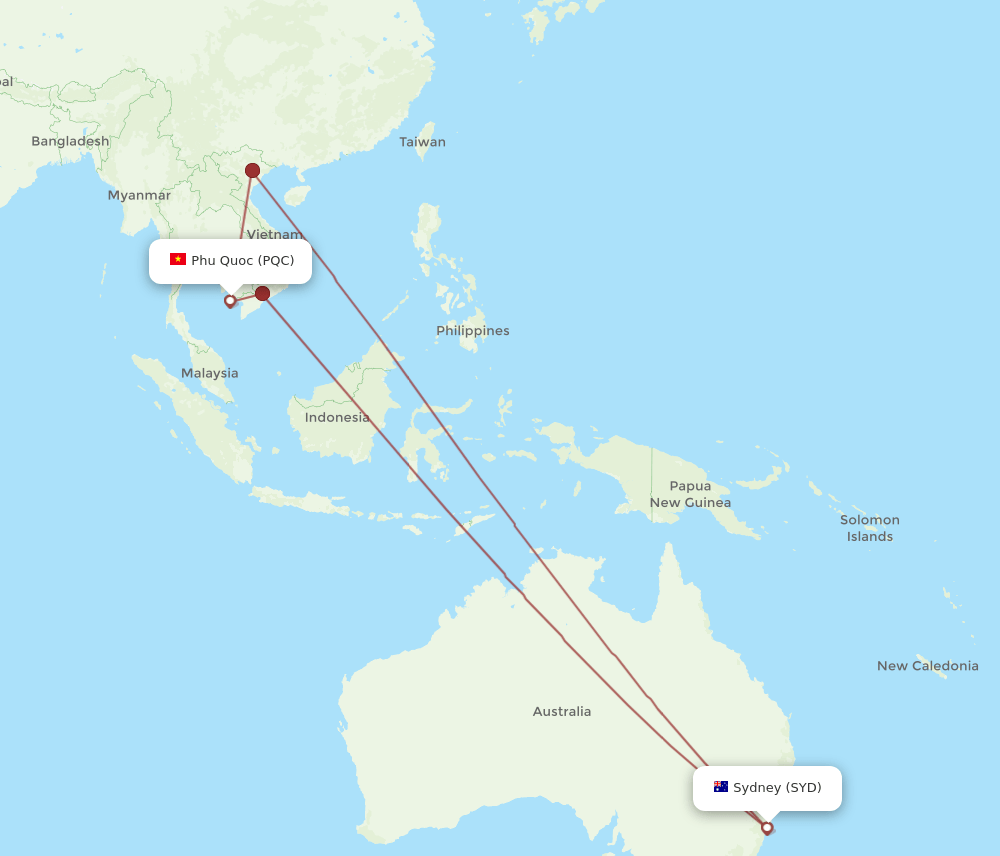 PQC-SYD flight routes