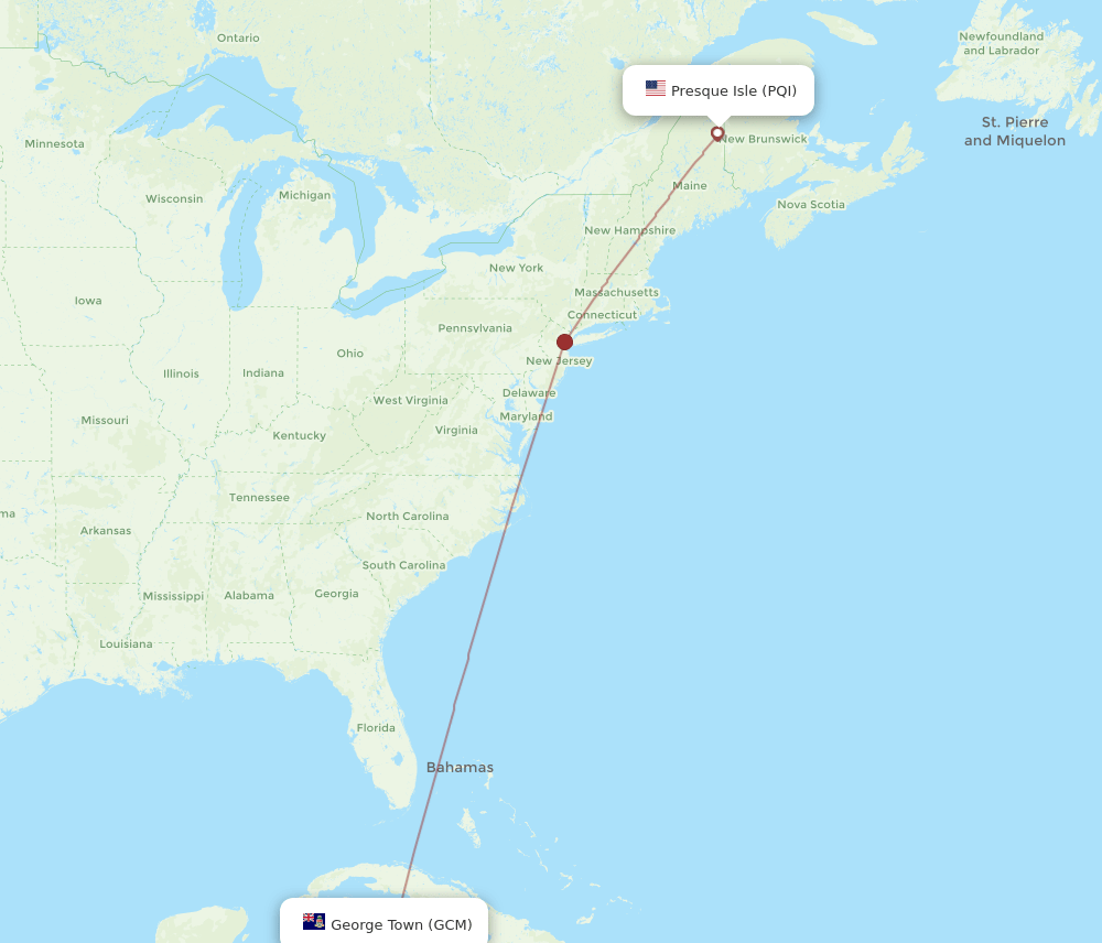 PQI to GCM flights and routes map