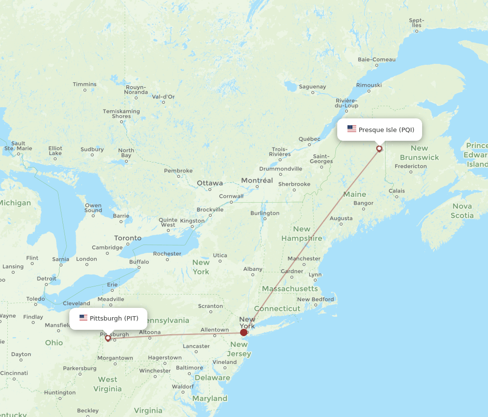 PQI to PIT flights and routes map