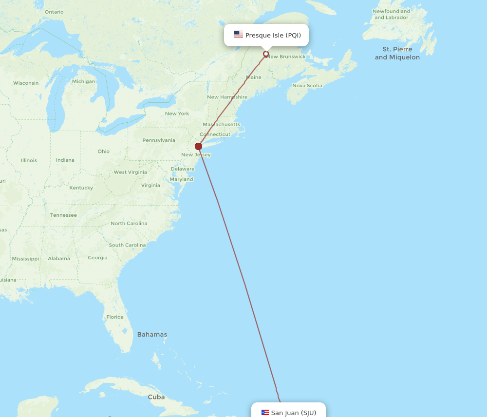 PQI to SJU flights and routes map