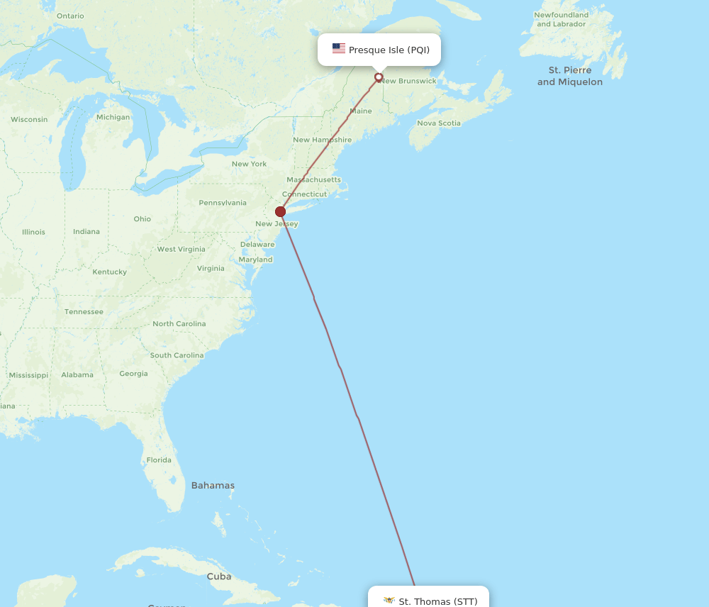 PQI to STT flights and routes map