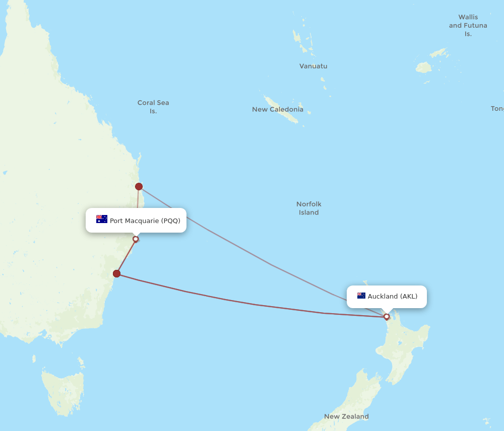 PQQ-AKL flight routes