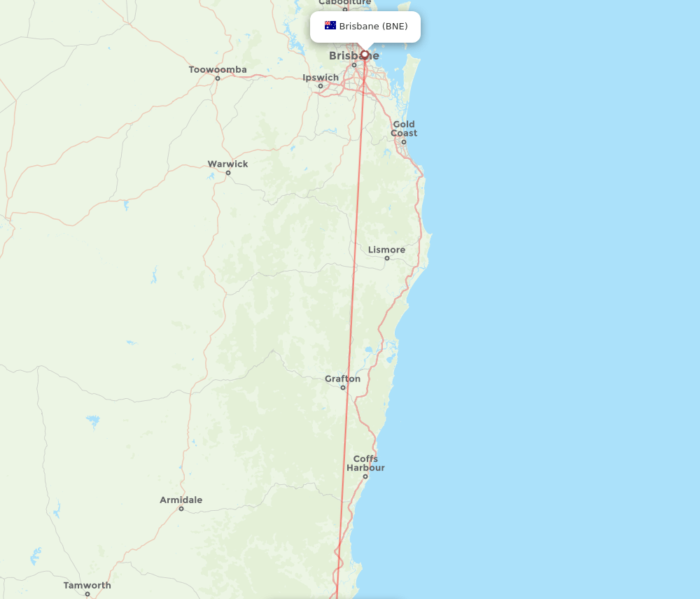 Port Macquarie - Brisbane route map and flight paths