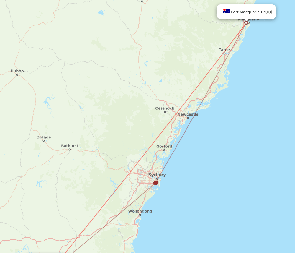 PQQ to CBR flights and routes map