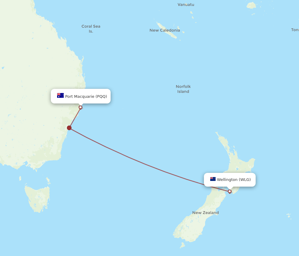 PQQ-WLG flight routes