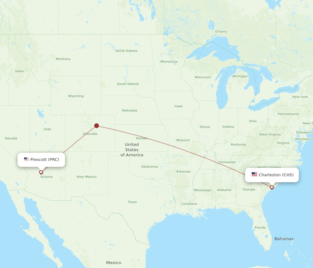 Prescott - Charleston route map and flight paths