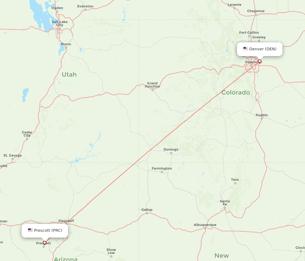 Prescott - Denver route map and flight paths