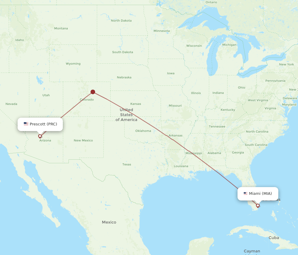 PRC to MIA flights and routes map