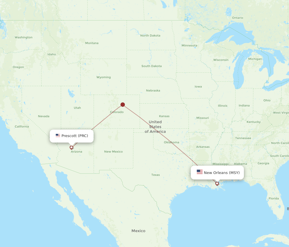 PRC to MSY flights and routes map