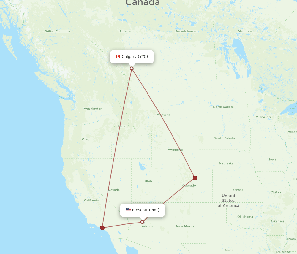 PRC-YYC flight routes