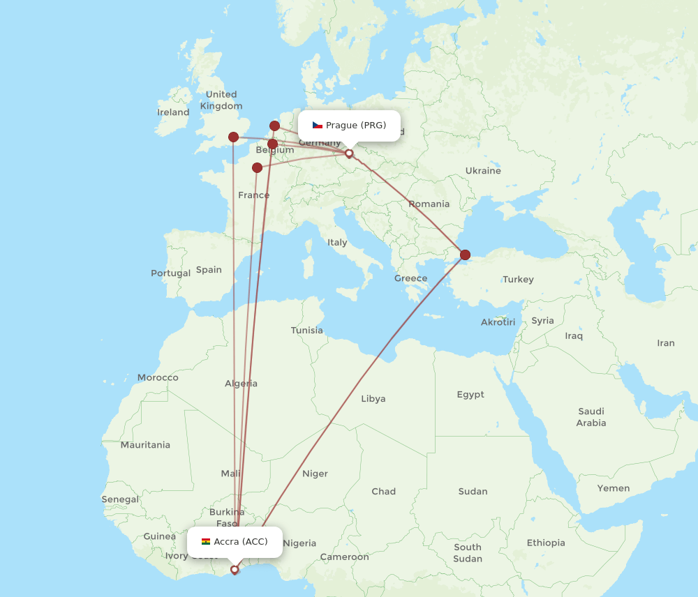 PRG-ACC flight routes
