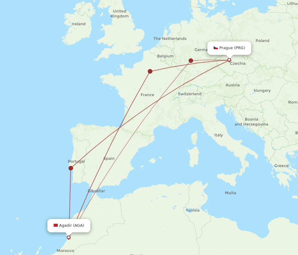 PRG-AGA flight routes