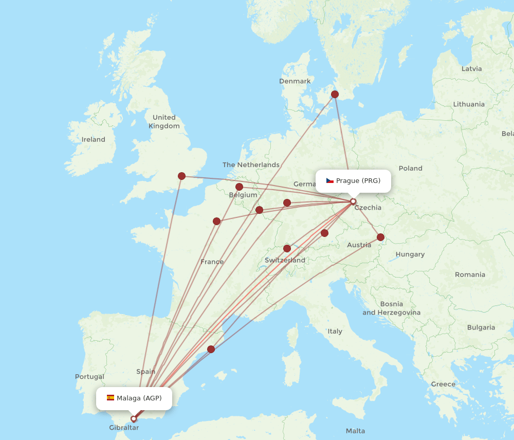 PRG to AGP flights and routes map