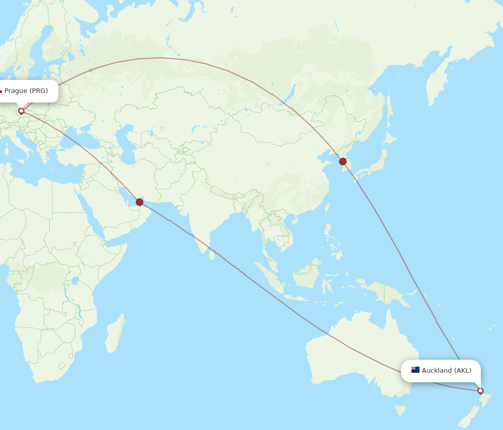 PRG-AKL flight routes
