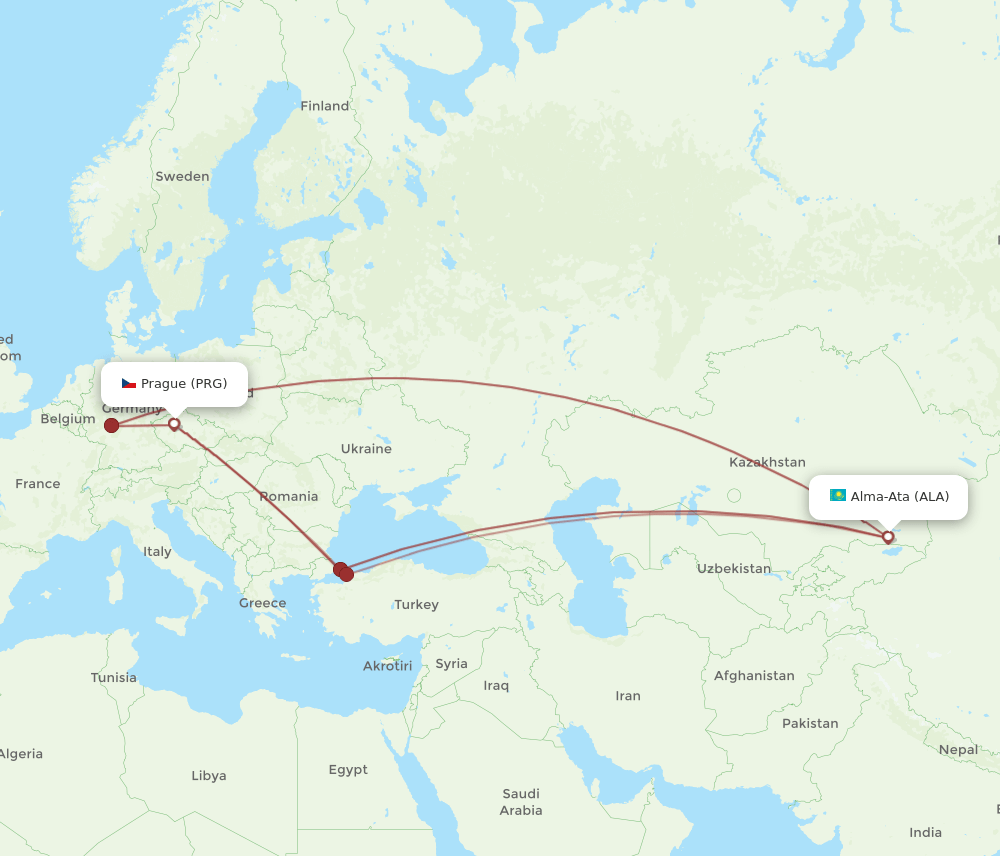 PRG-ALA flight routes