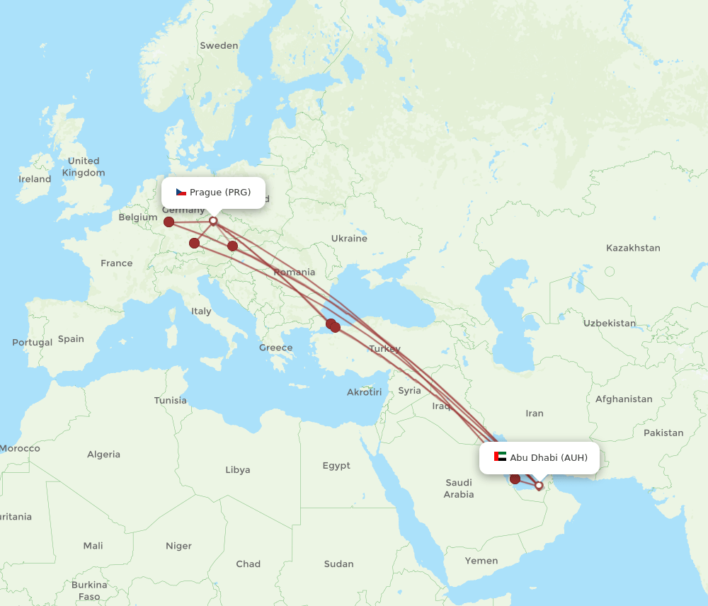 PRG-AUH flight routes