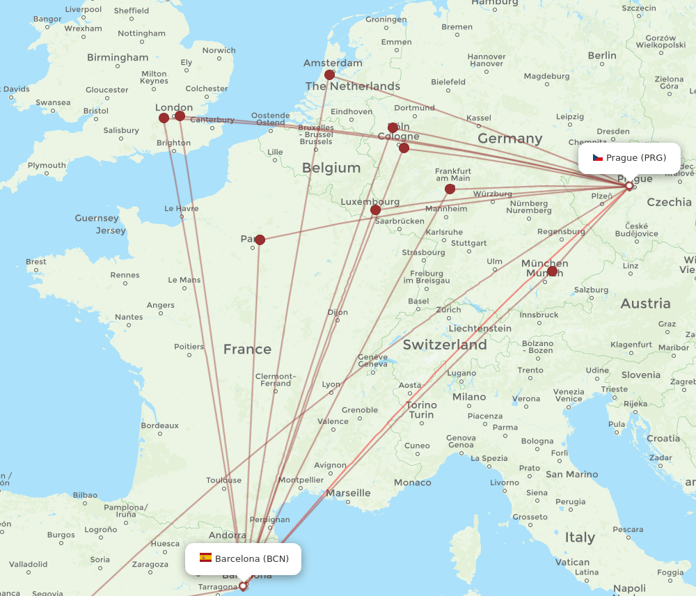 PRG-BCN flight routes