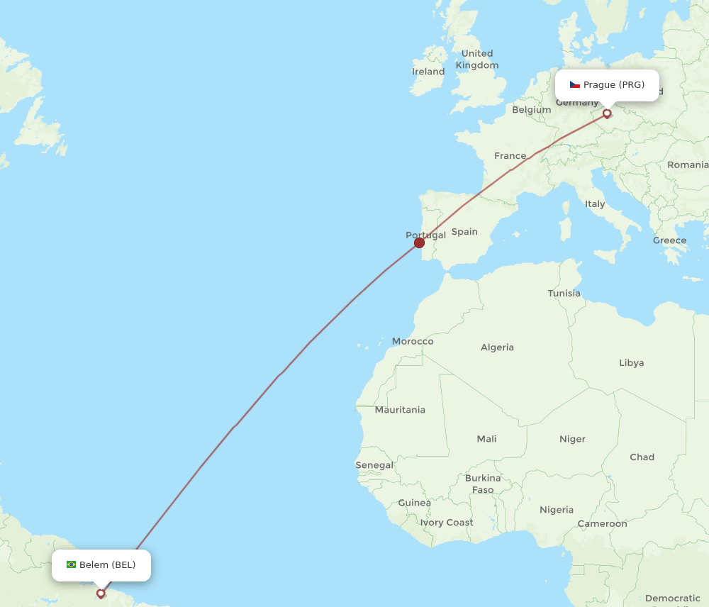 PRG-BEL flight routes
