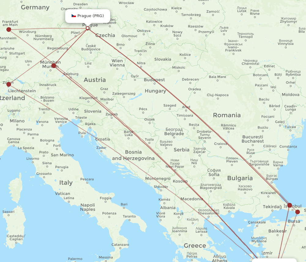 PRG to BJV flights and routes map