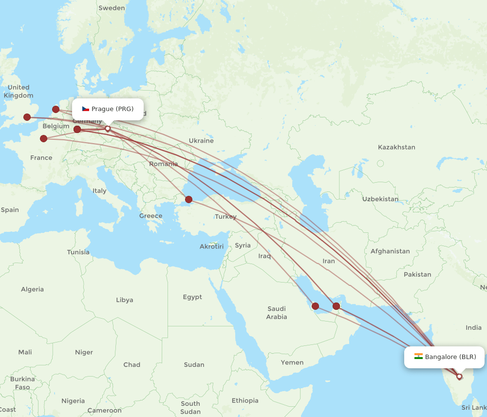 PRG-BLR flight routes