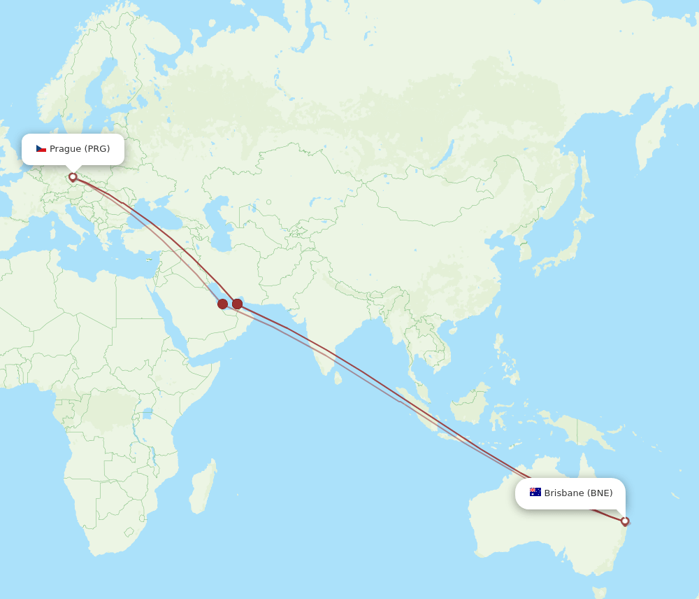 PRG-BNE flight routes