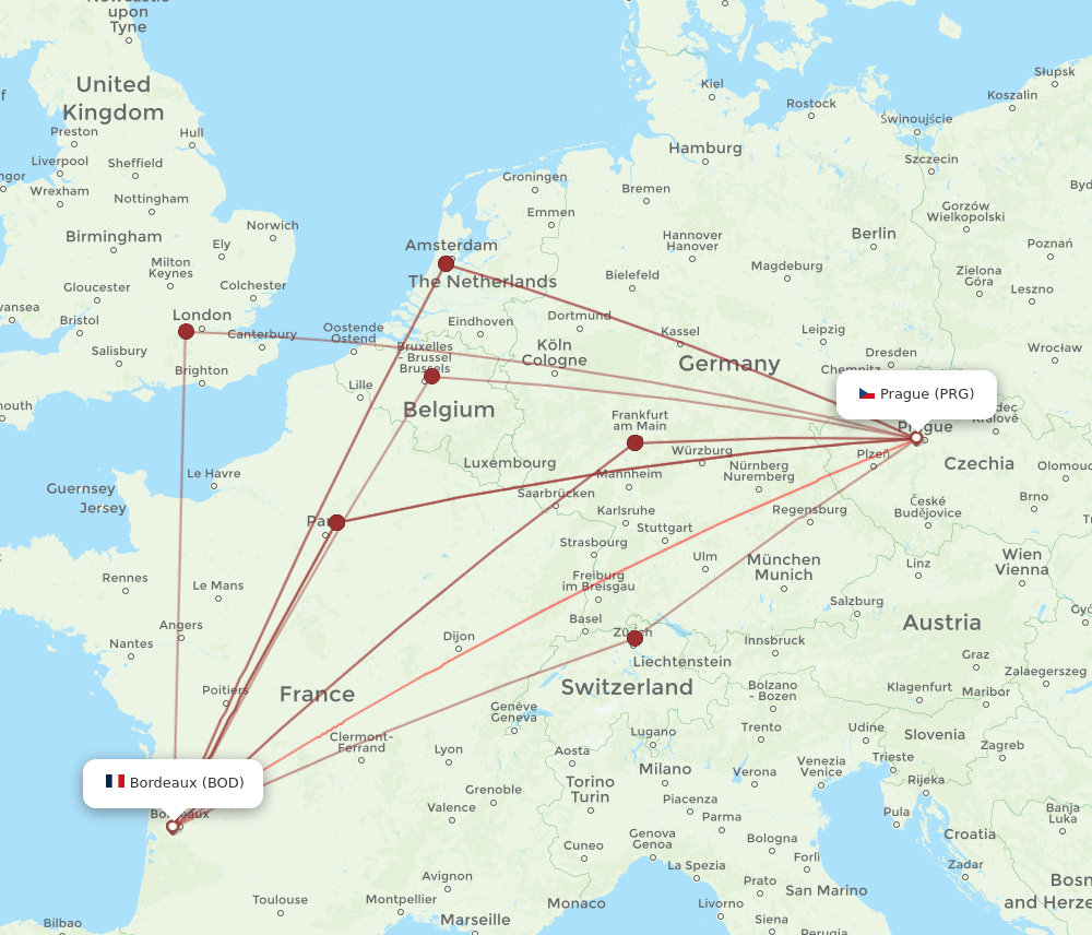 PRG-BOD flight routes