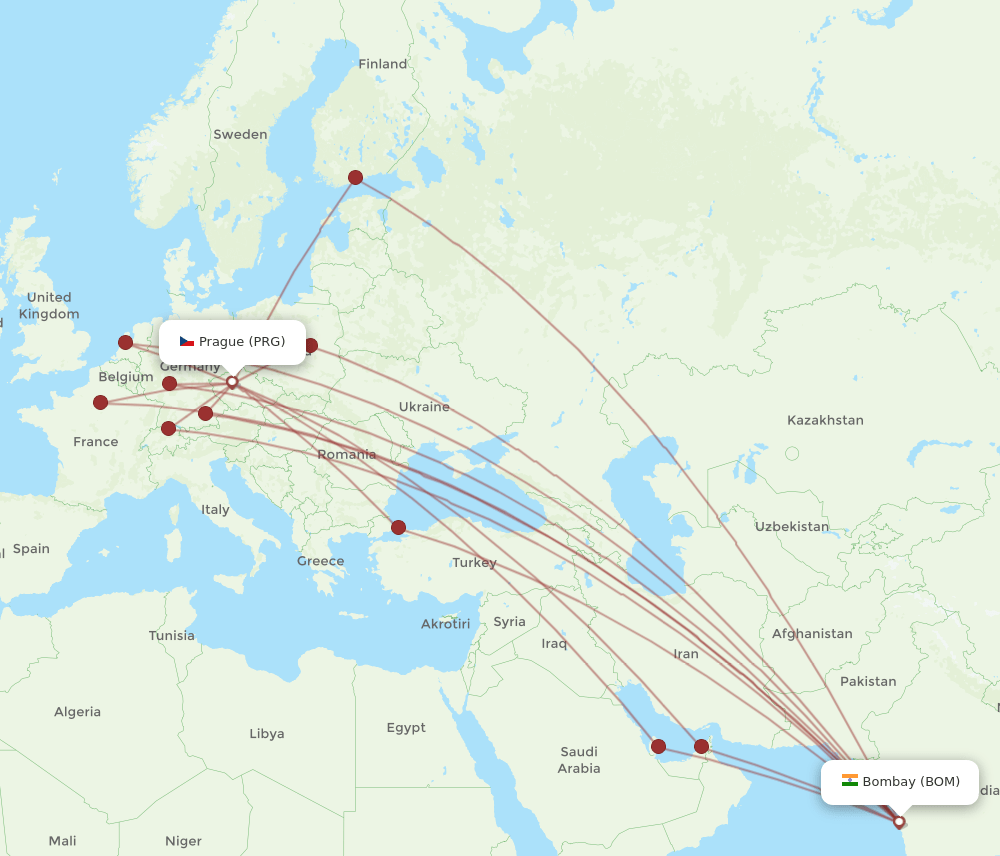 PRG-BOM flight routes