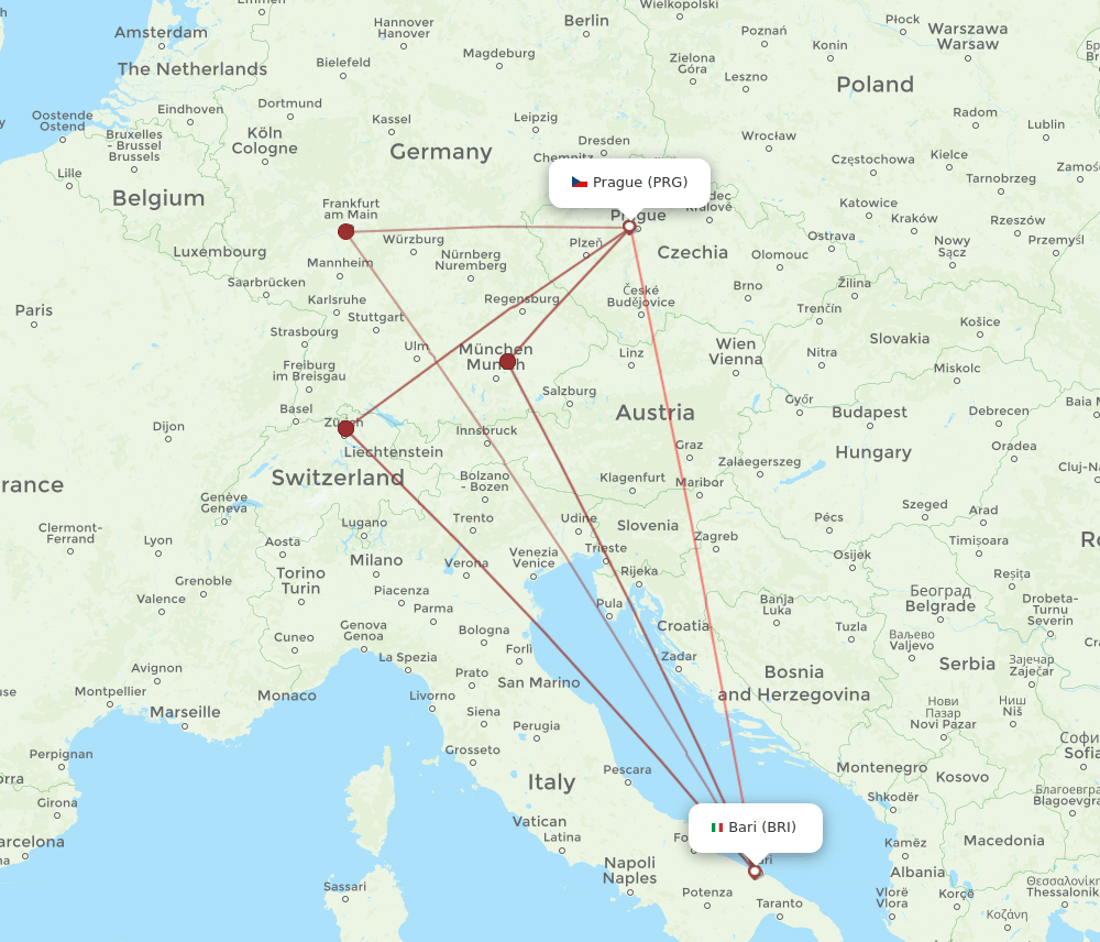 PRG-BRI flight routes
