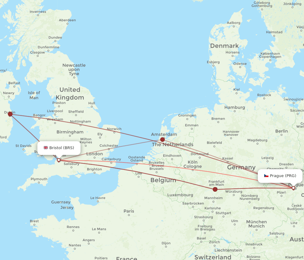 PRG-BRS flight routes