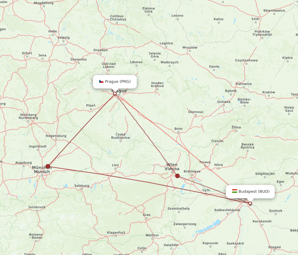 PRG-BUD flight routes