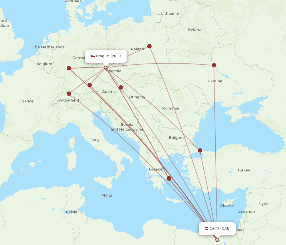 PRG to CAI flights and routes map