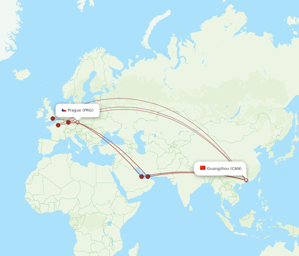 PRG to CAN flights and routes map