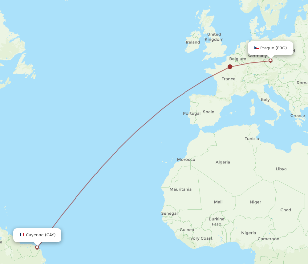 PRG to CAY flights and routes map