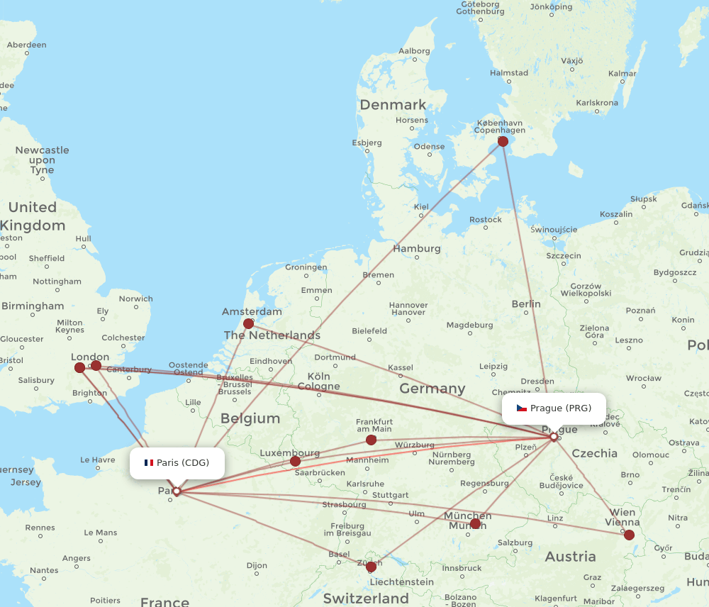 PRG-CDG flight routes