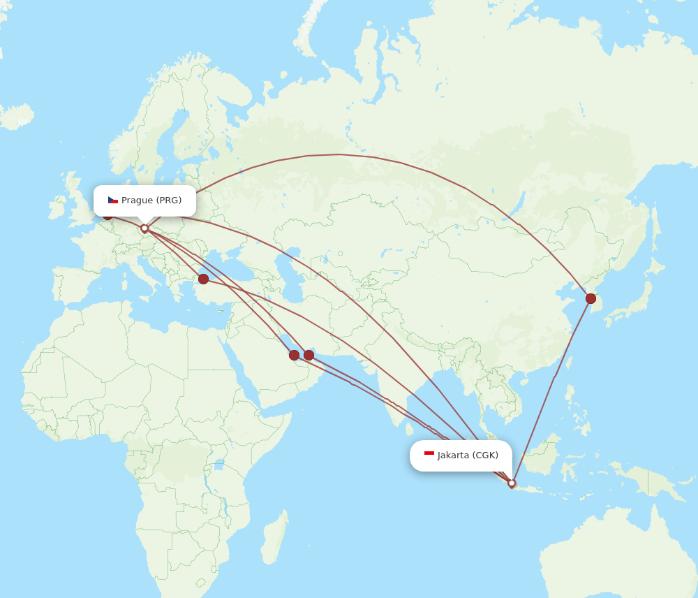 PRG-CGK flight routes