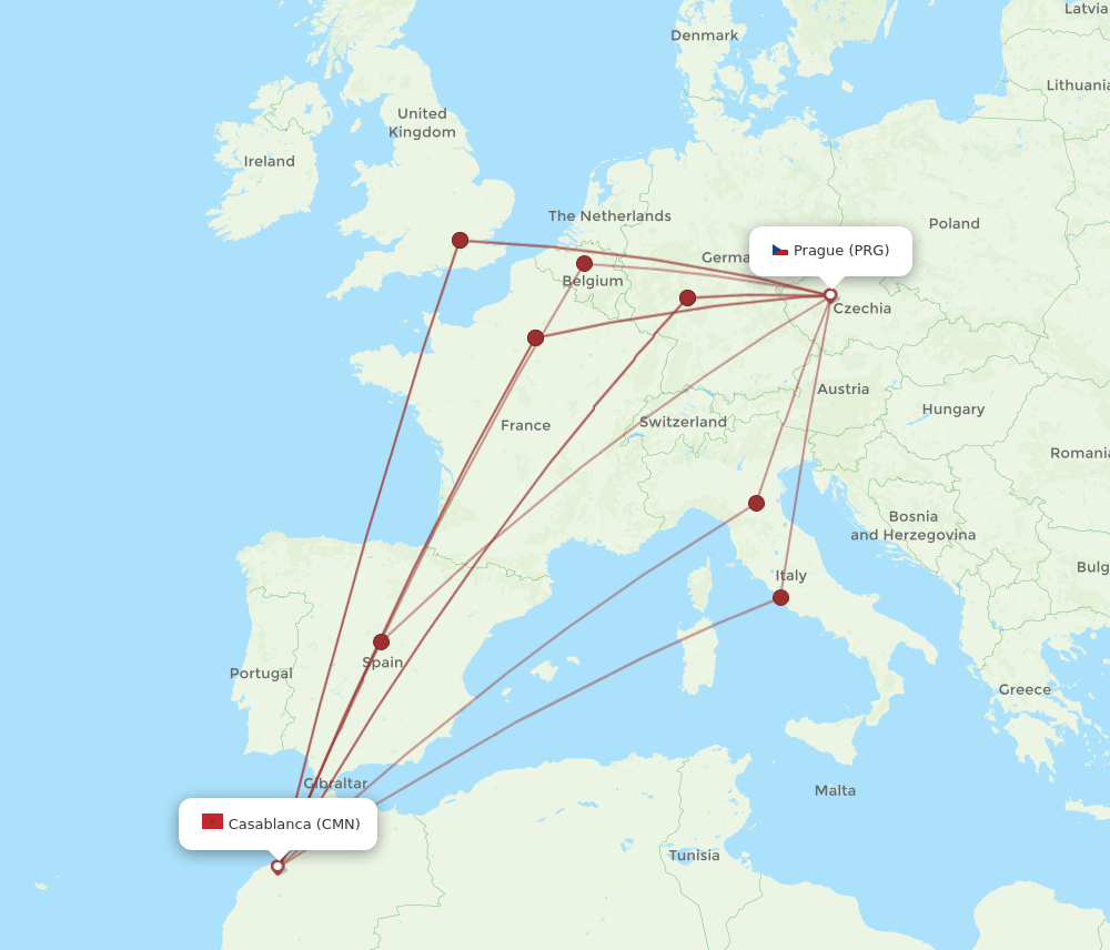 PRG-CMN flight routes