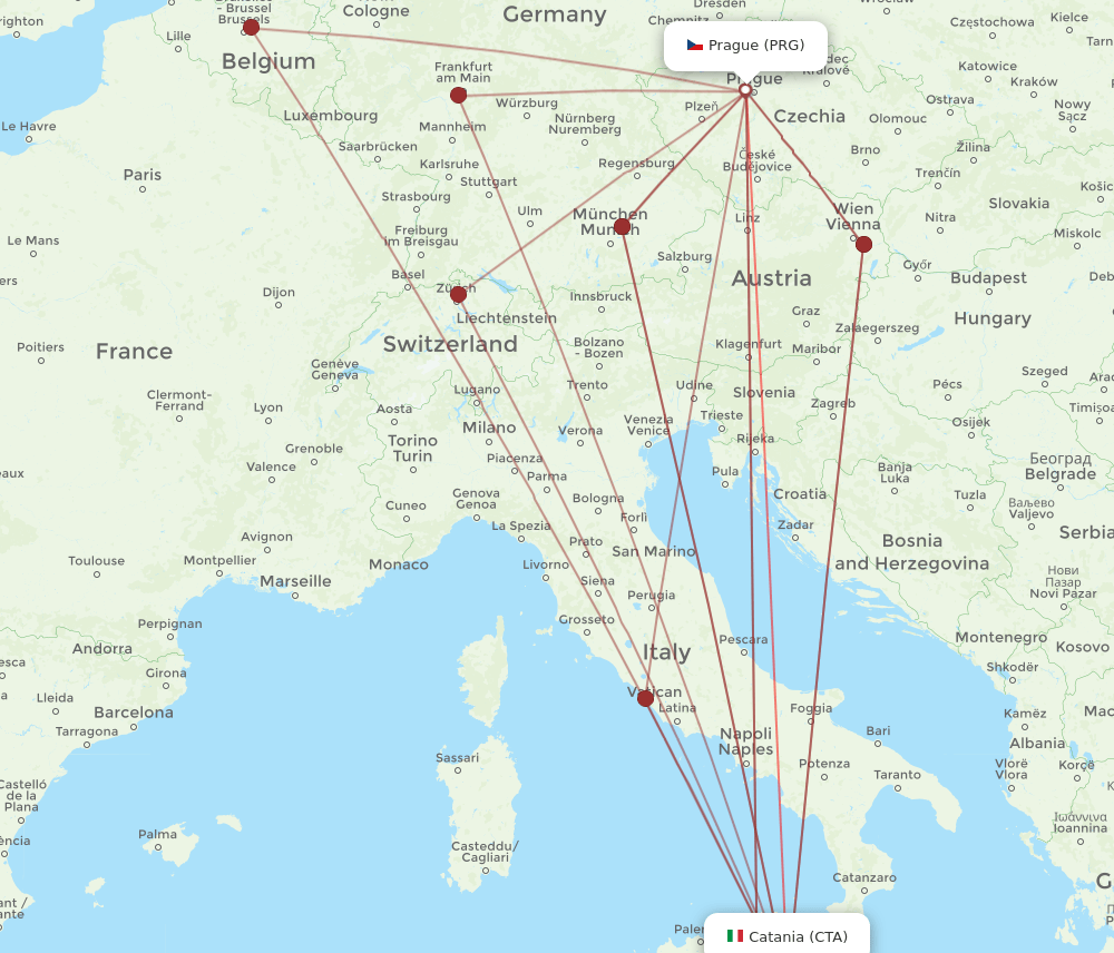 PRG-CTA flight routes