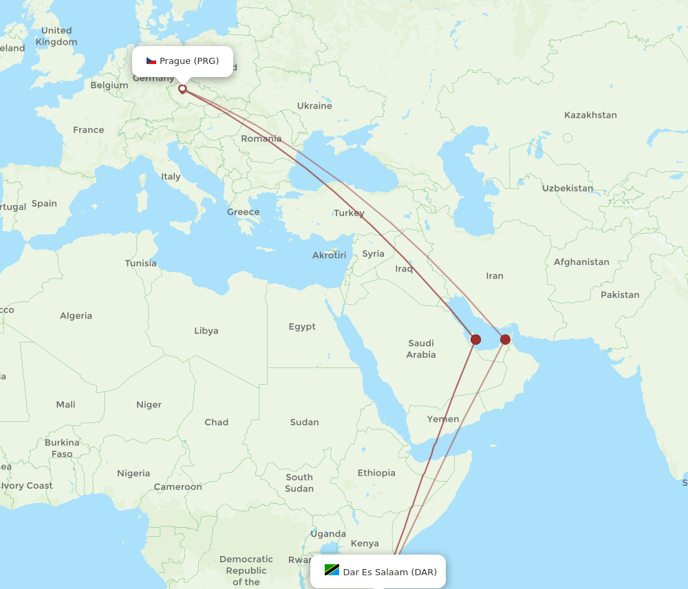 PRG to DAR flights and routes map