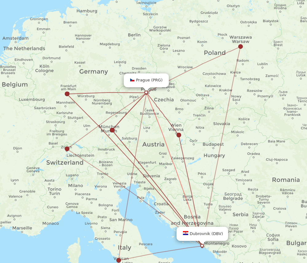 PRG-DBV flight routes