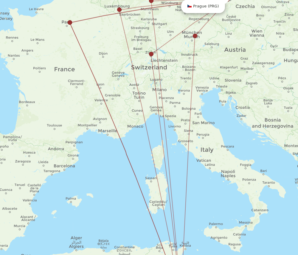 PRG-DJE flight routes