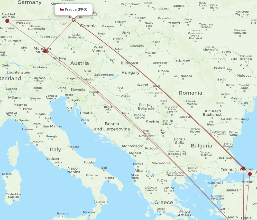 PRG-DLM flight routes