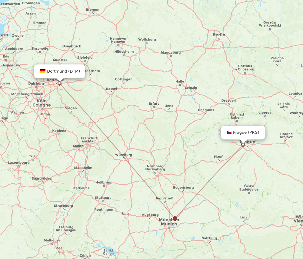 PRG to DTM flights and routes map