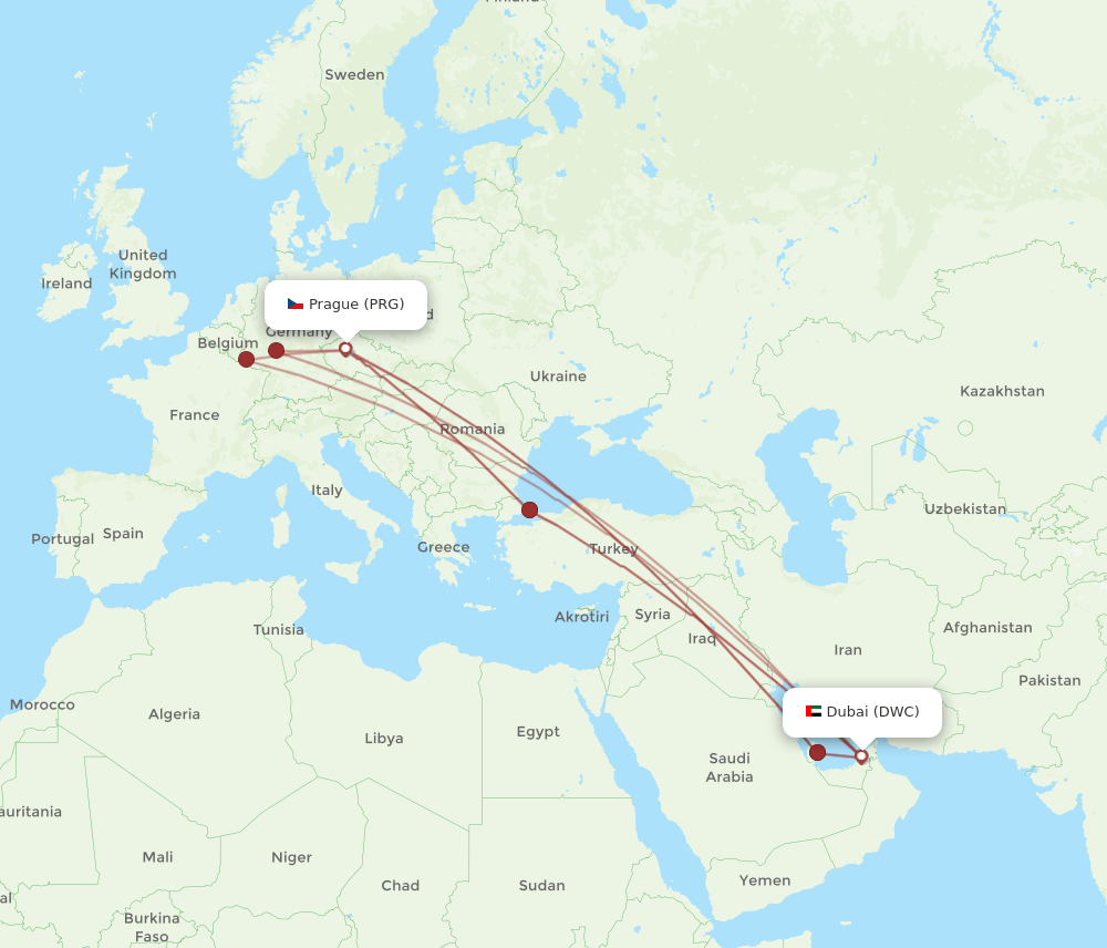 PRG-DWC flight routes