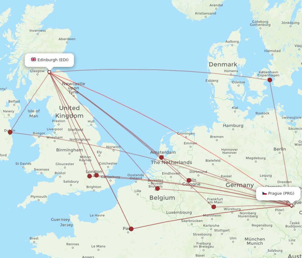 PRG to EDI flights and routes map
