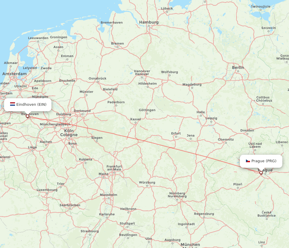 Prague - Eindhoven route map and flight paths