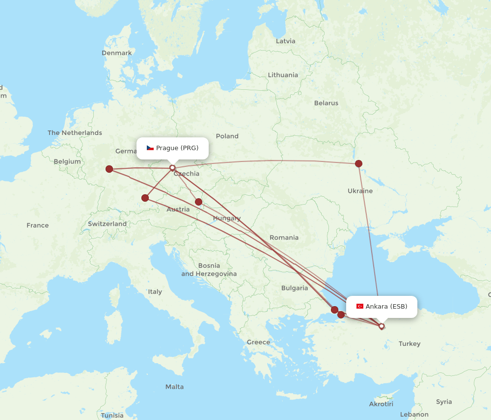 PRG-ESB flight routes