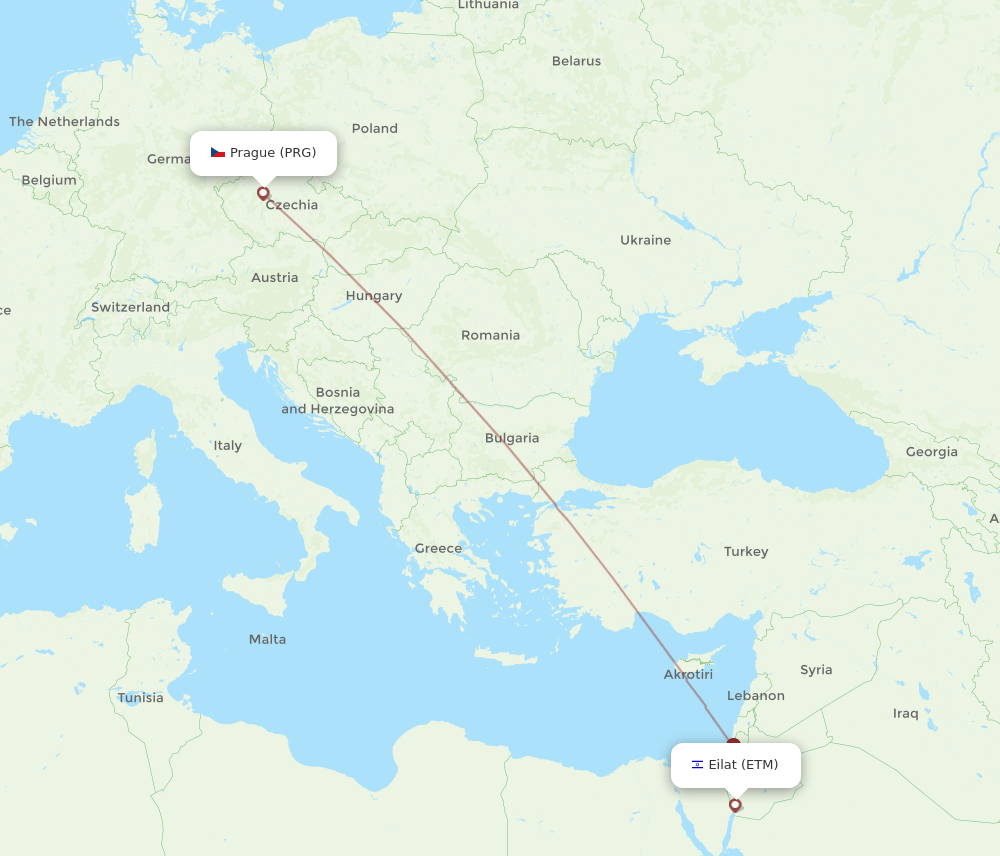 PRG to ETM flights and routes map