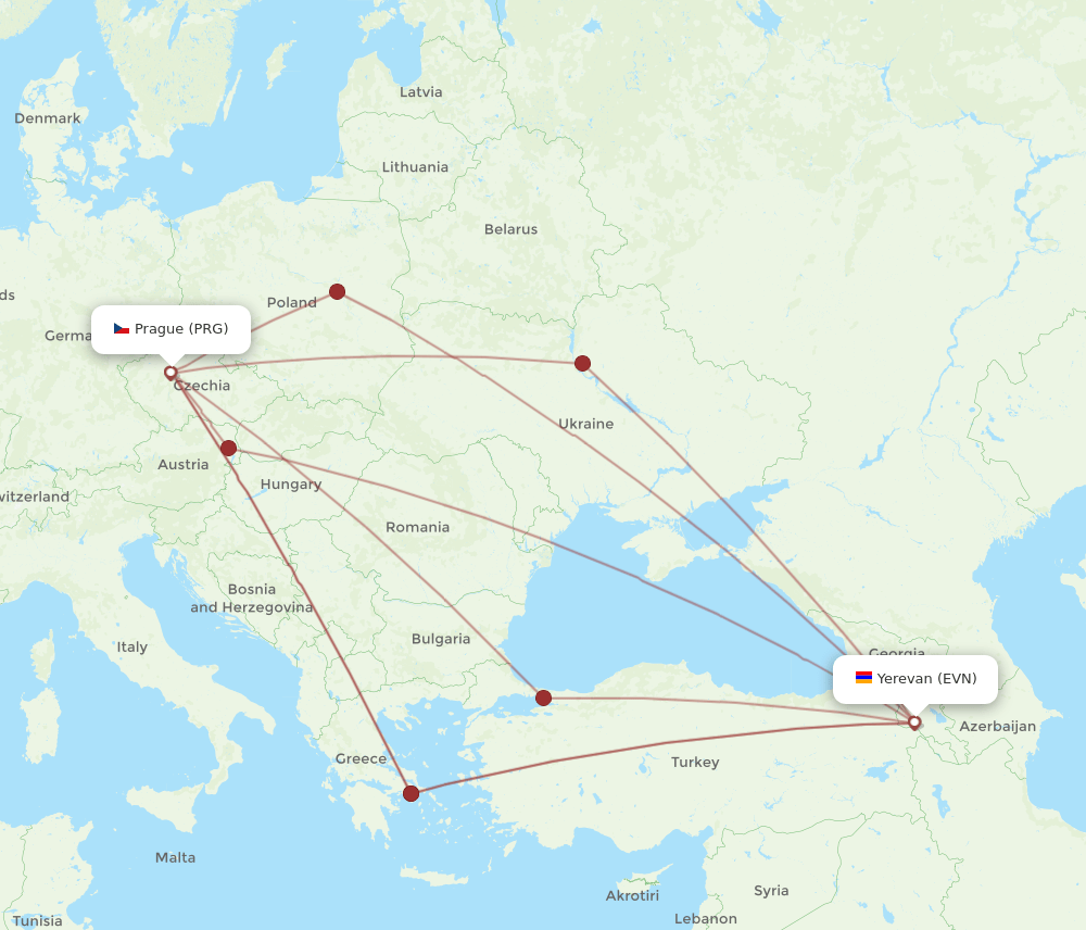 PRG-EVN flight routes